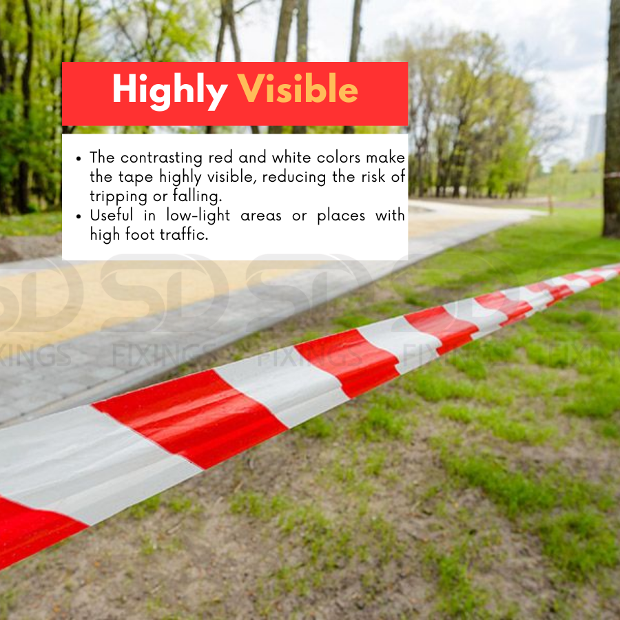 Hazard Tape - Red & White - 50mm x 33M