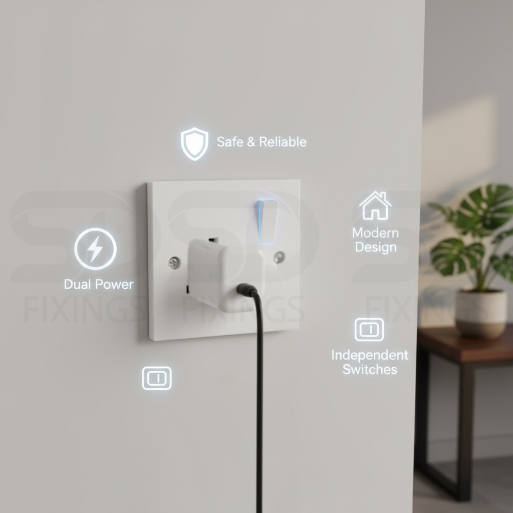 1 Gang 13A Single Wall Plug Socket SET & 25mm Pattress Back Box