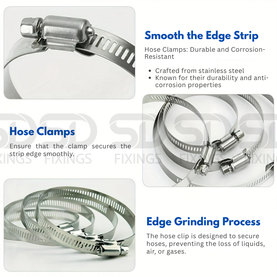 Adjustable Stainless Steel Jubilee Clips with Handle – Worm Drive Hose Clamps  6-12mm