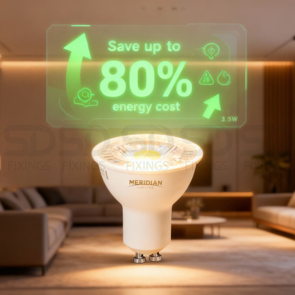 Meridian LED GU10 Bulbs – 3.5W (50W Halogen Equivalent), Warm White 3000K, 345lm, Non-Dimmable – Pack of 5