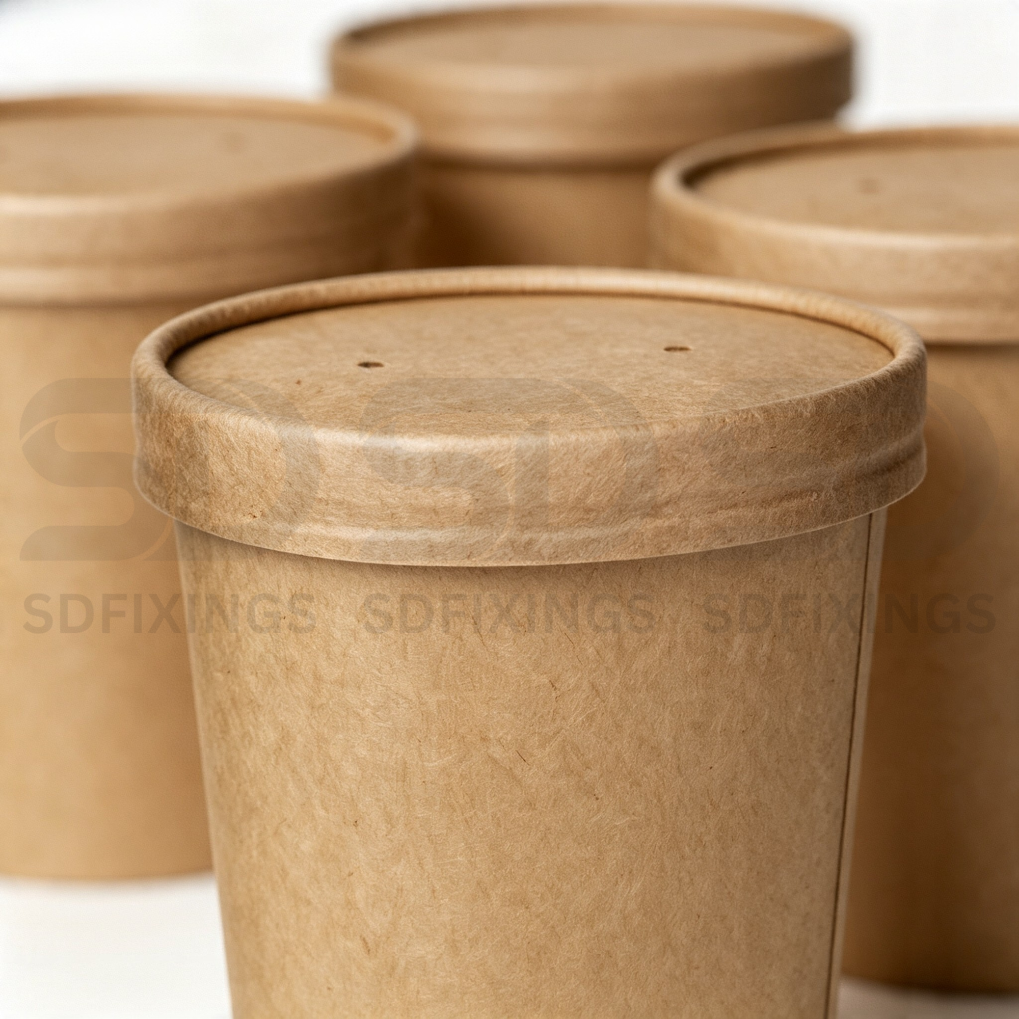 Disposable Brown Kraft Soup Cups with Lid | 12oz / 350ml Soup Bowls