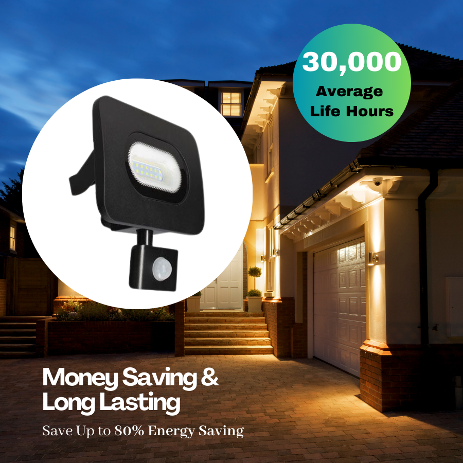 10W LED Slim Curved Floodlight with PIR & Integrated Junction Box – 800Lm, 6500K
