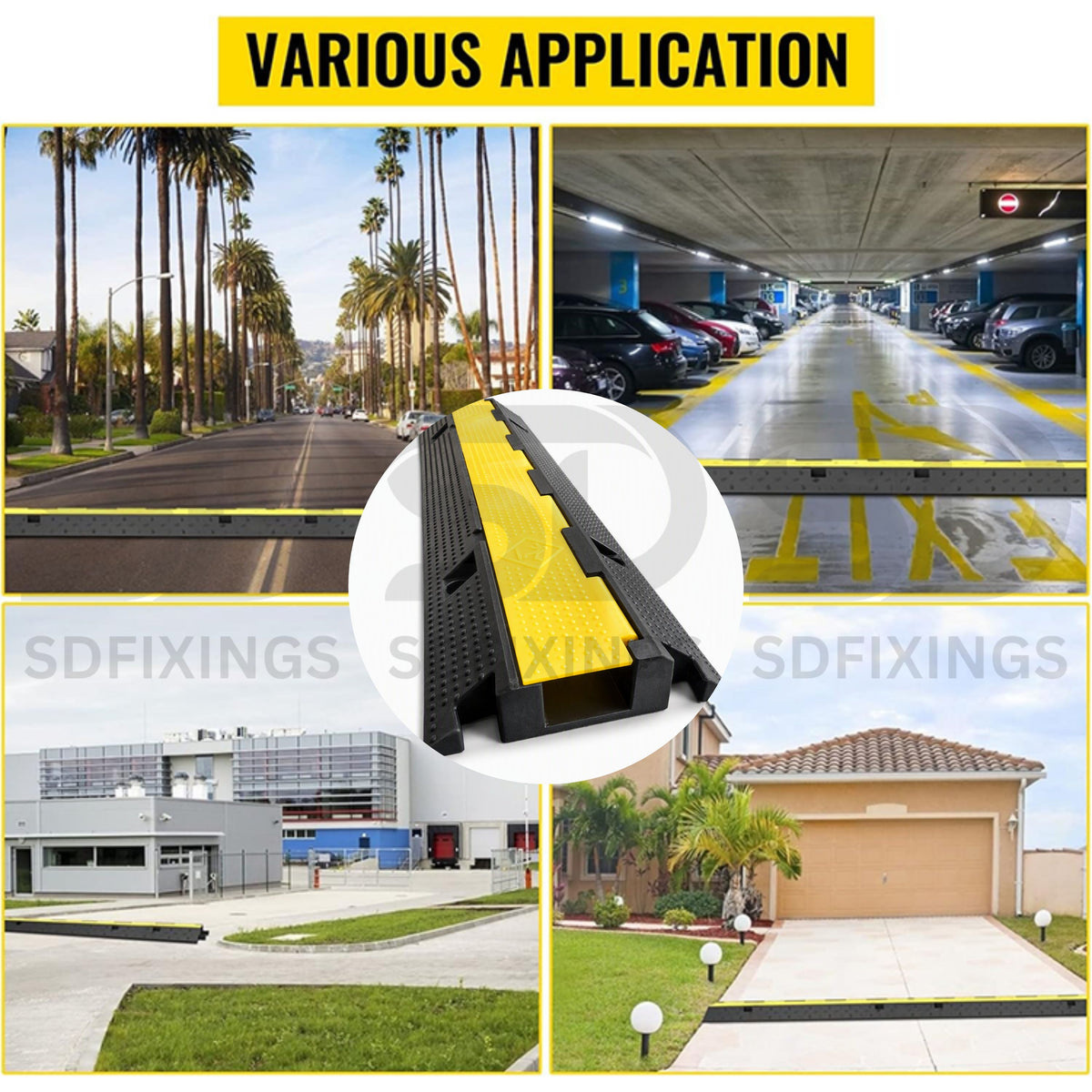 Heavy Duty 1 Channel Cable Protector, Wire Cover Ramp for Pedestrian and Cars