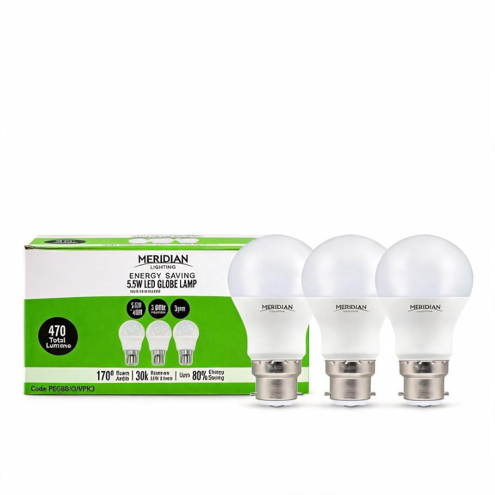 5.5W LED Mini Globe Bulb B22 BC 40W Equivalent Warm White 3000K - Pack of 3