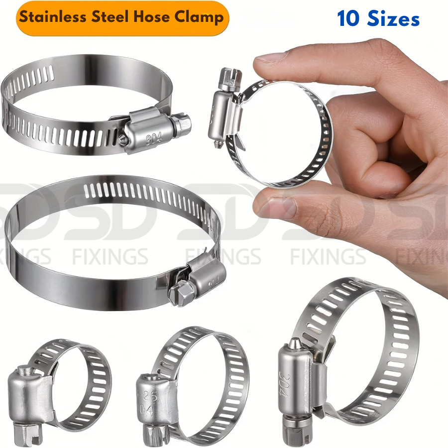 Adjustable Stainless Steel Jubilee Clips with Handle – Worm Drive Hose Clamps  6-12mm