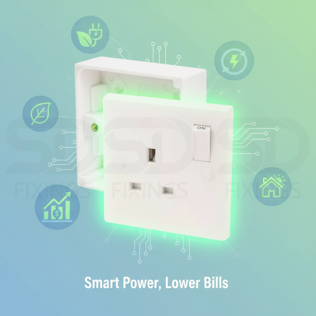 1 Gang 13A Single Wall Plug Socket SET & 25mm Pattress Back Box