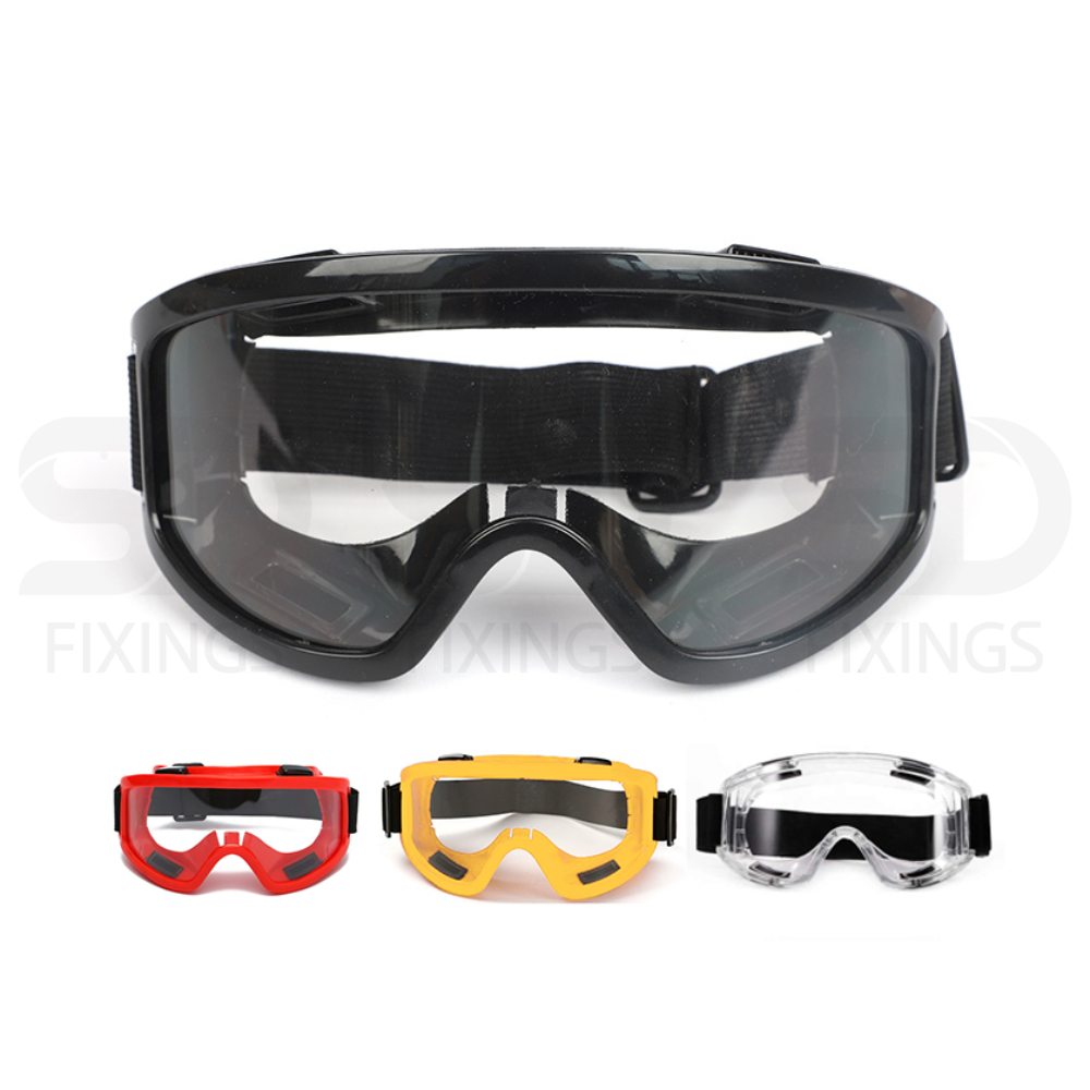 Safety Goggles Over Glasses (OTG) – Adjustable Strap Protective Eyewear | Black, Clear, Red, Yellow
