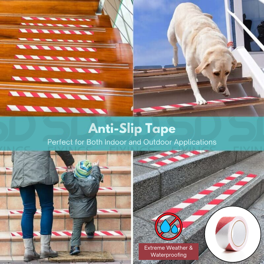 Heavy Duty White & Red 50mm x 10M Anti-Slip Hazard Tape