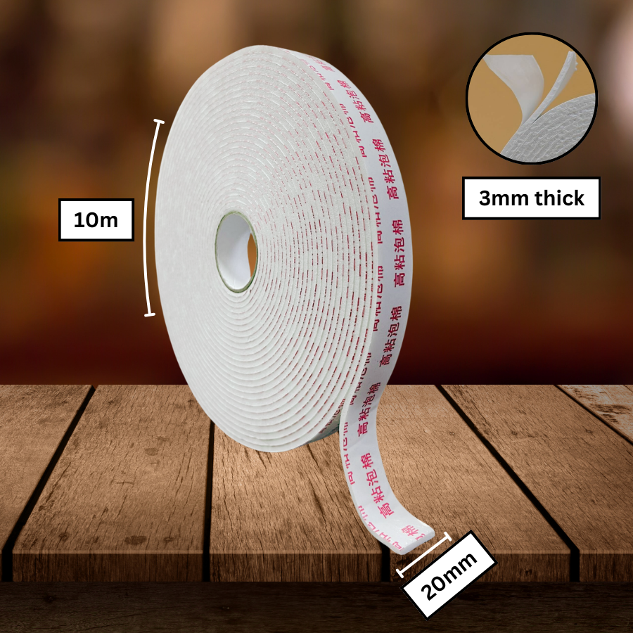Double Sided Foam Tape Strong Sticky Adhesive Craft Mounting 20mm x 10M White