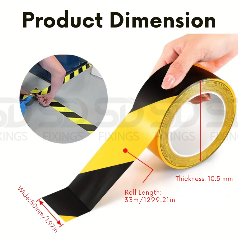Hazard Tape - Black & Yellow - 50mm x 33M