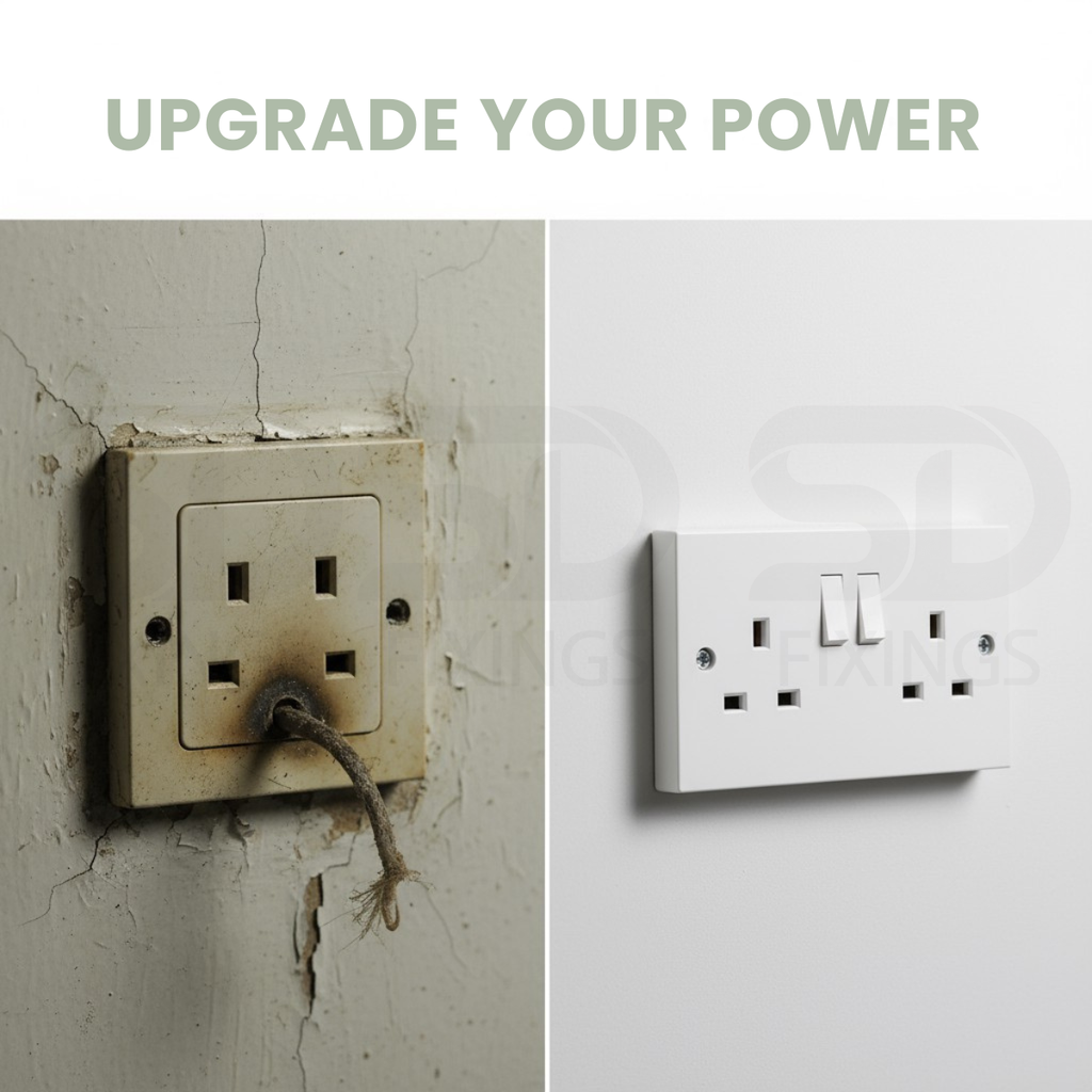 13A Double Wall Socket 2 Gang with Switches & 25mm Pattress Back Box