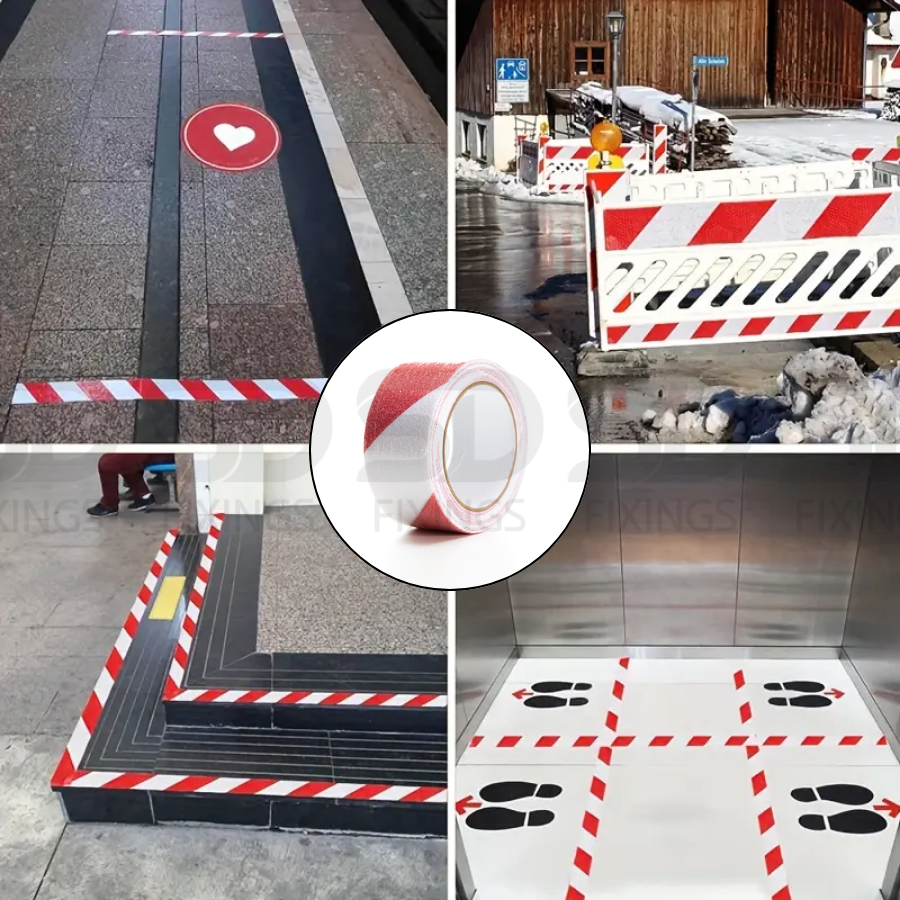 Heavy Duty White & Red 50mm x 10M Anti-Slip Hazard Tape