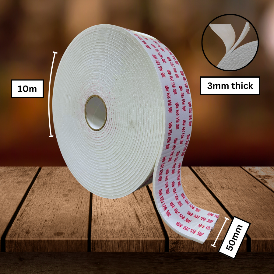 Double Sided Foam Tape Strong Sticky Adhesive Craft Mounting 50mm x 10M White