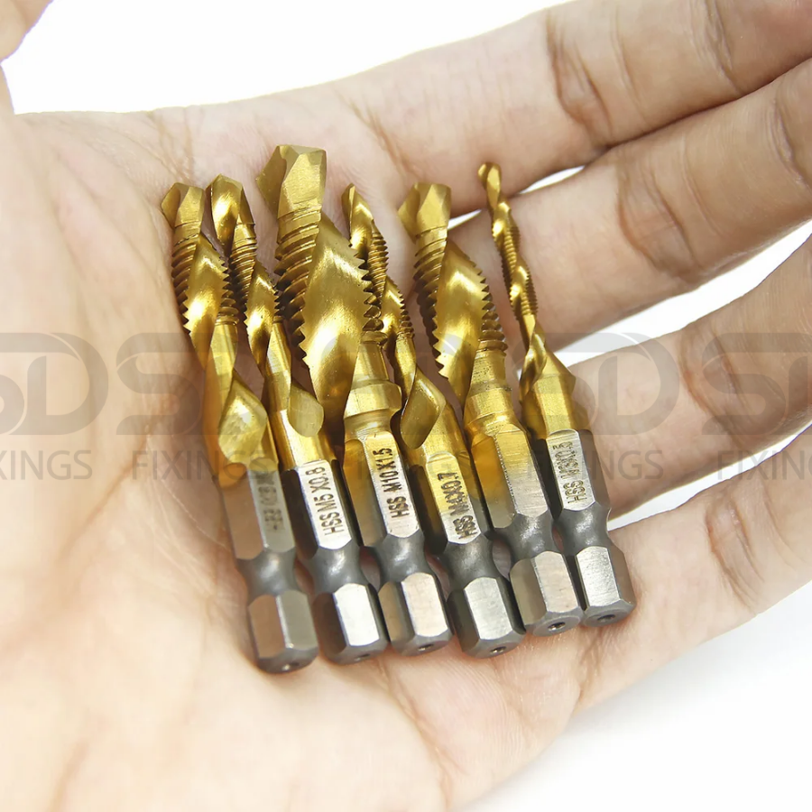 M3-M10 Spiral Tap Drill Bit Hex Shank Titanium Coated HSS