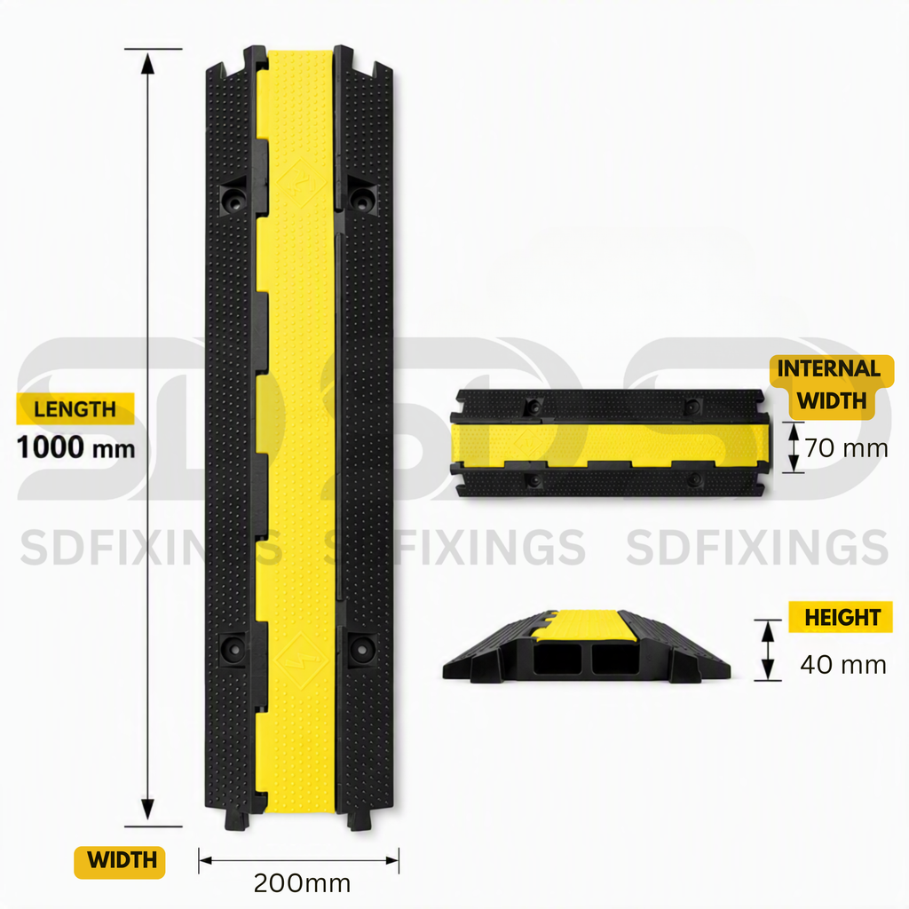 Heavy Duty 2 Channel Cable Protector, Wire Cover Ramp for Pedestrian and Cars