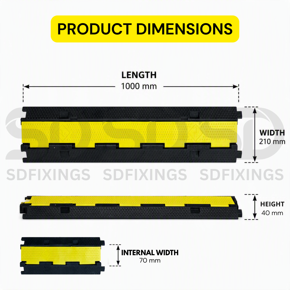 Heavy Duty 1 Channel Cable Protector, Wire Cover Ramp for Pedestrian and Cars