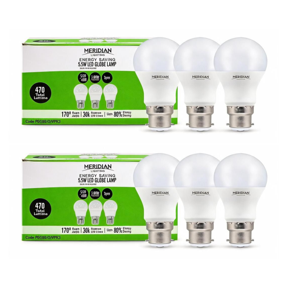 5.5W LED Mini Globe Bulb B22 BC 40W Equivalent Warm White 3000K - Pack of 3