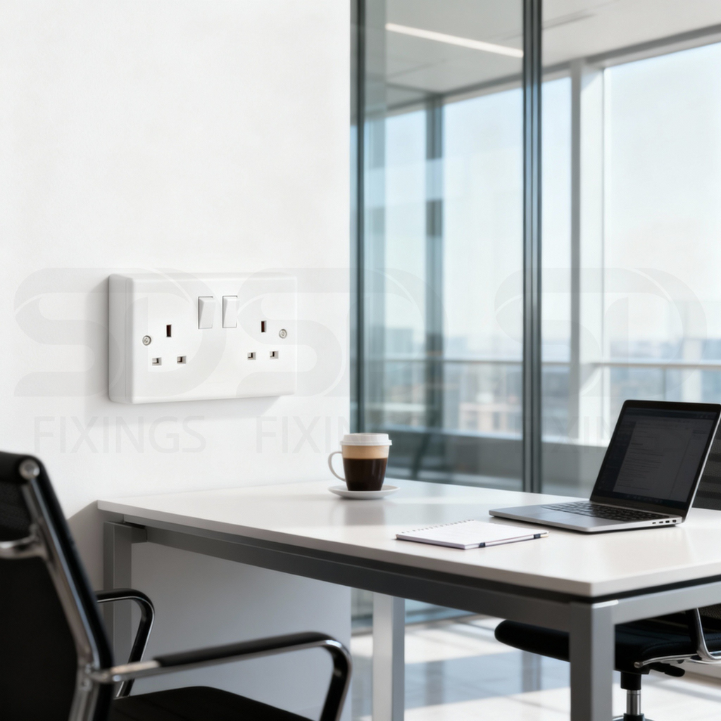 13A Double Wall Socket 2 Gang with Switches & 25mm Pattress Back Box