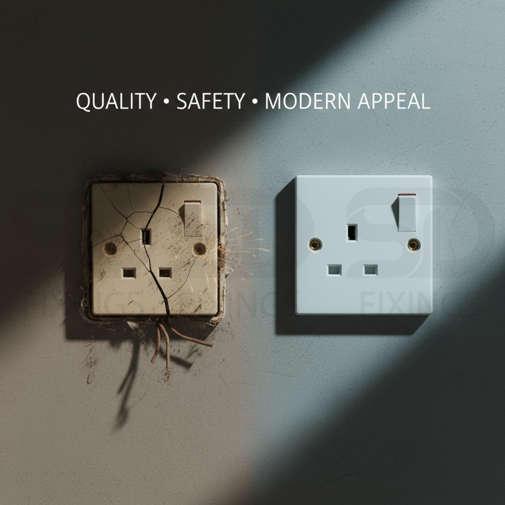 1 Gang 13A Single Wall Plug Socket SET & 25mm Pattress Back Box