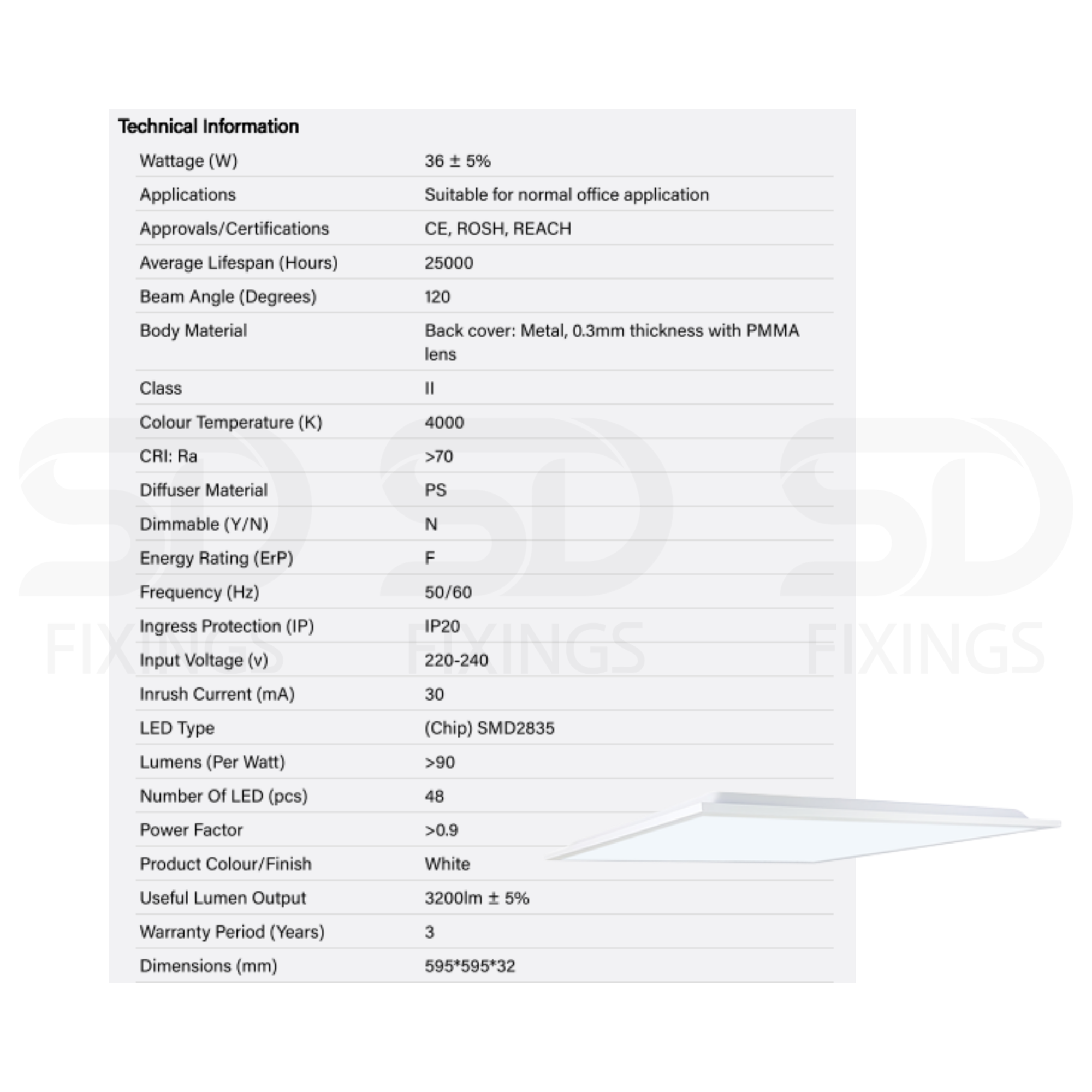 LED Ceiling Light 36W Square Panel – 6000K Day Light