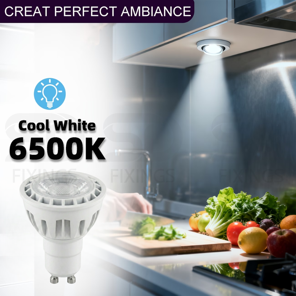 6W LED GU10 Spotlight Bulb Dimmable, 6500K Cool White, COB LED Lamp AC175–250V – Meridian Lighting