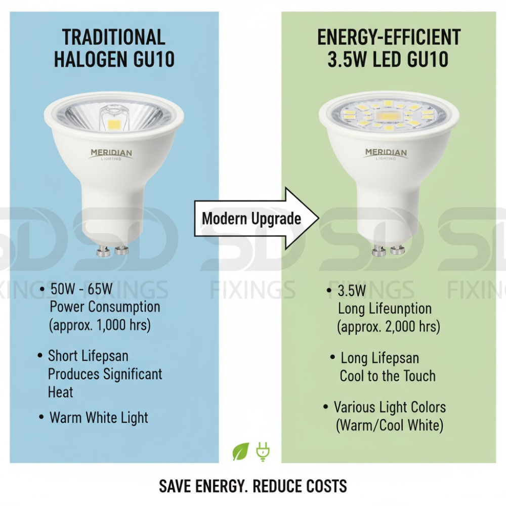 Meridian LED GU10 Bulbs – 3.5W (50W Equivalent), Daylight 6000K, 345lm, Non-Dimmable – Pack of 5