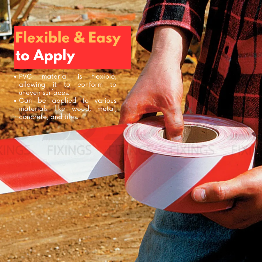 Hazard Tape - Red & White - 50mm x 33M