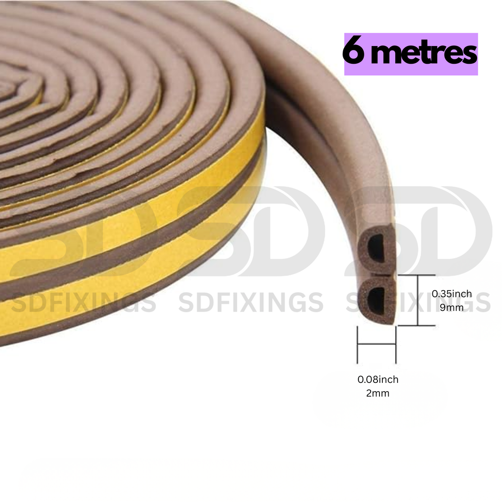 Brown Self-Adhesive Draught Excluder Tape 9 x 2mm x 6M