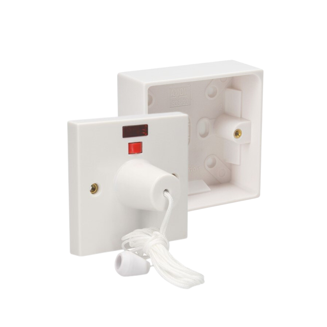 CED 45A Pull Cord Switch with Neon & 35mm Back Box | Ceiling Switch Set