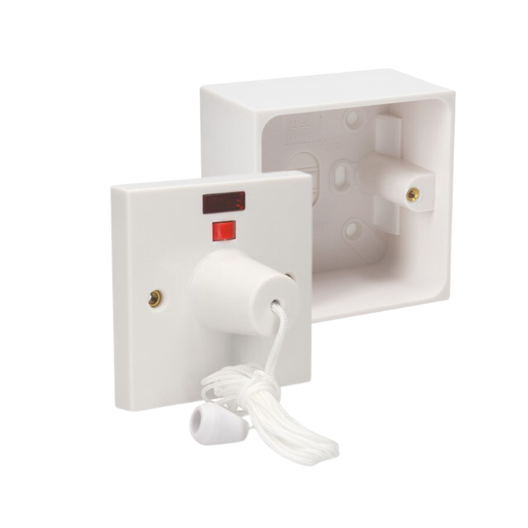 CED 45A Pull Cord Switch with Neon & 45mm Back Box | Ceiling Switch Set