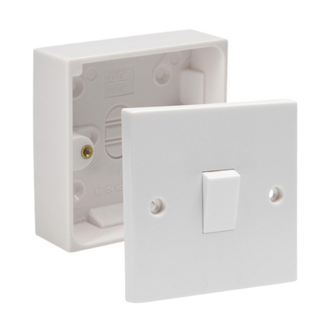 Single Wall Light Switch & 25mm Back Box Pattress 1 Gang 2 Way