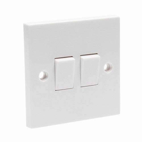 10A White Plastic Single Gang Light Switch 2 Gang 2 Way