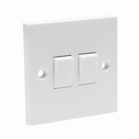 10A White Plastic Single Gang Light Switch 2 Gang 2 Way