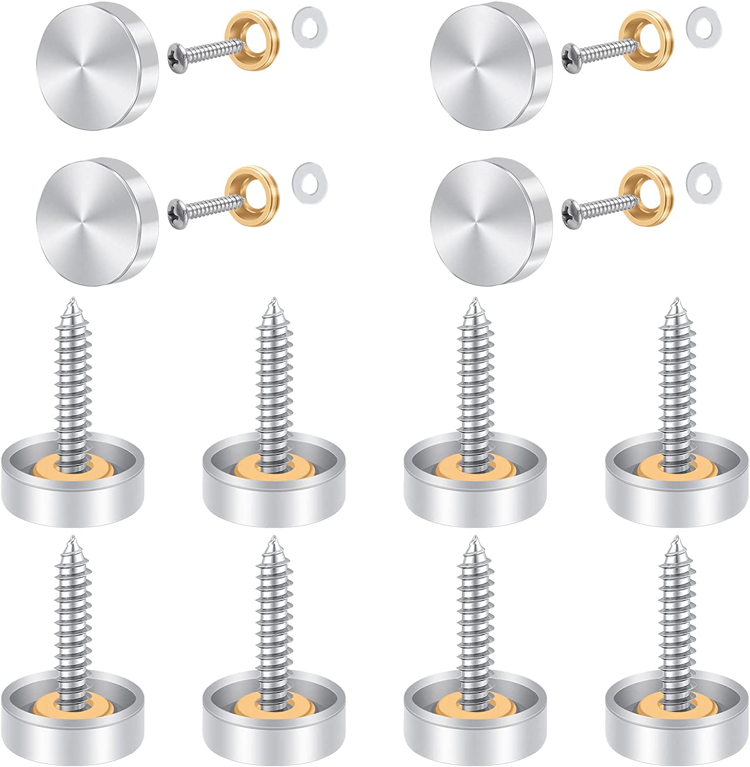 Mirror Screw Set 16mm -  4pcs Steel cap+Brass