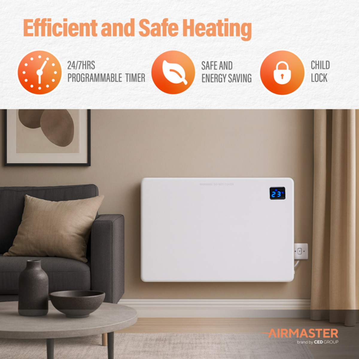 1.5kW Panel Heater | LCD Display & Timer Matt White