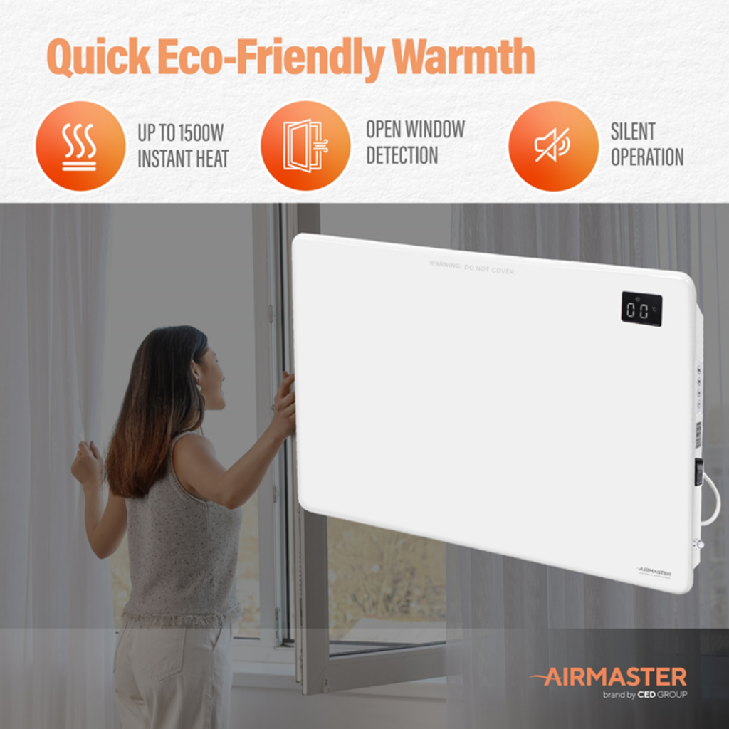 1.5kW Panel Heater | LCD Display & Timer Matt White