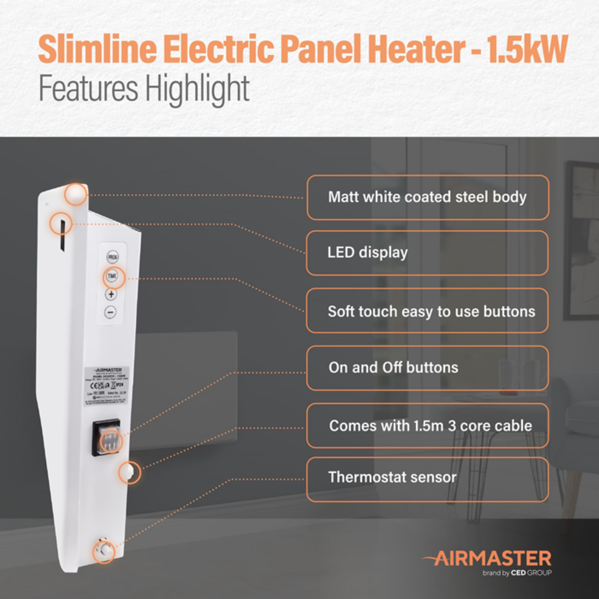 1.5kW Panel Heater | LCD Display & Timer Matt White
