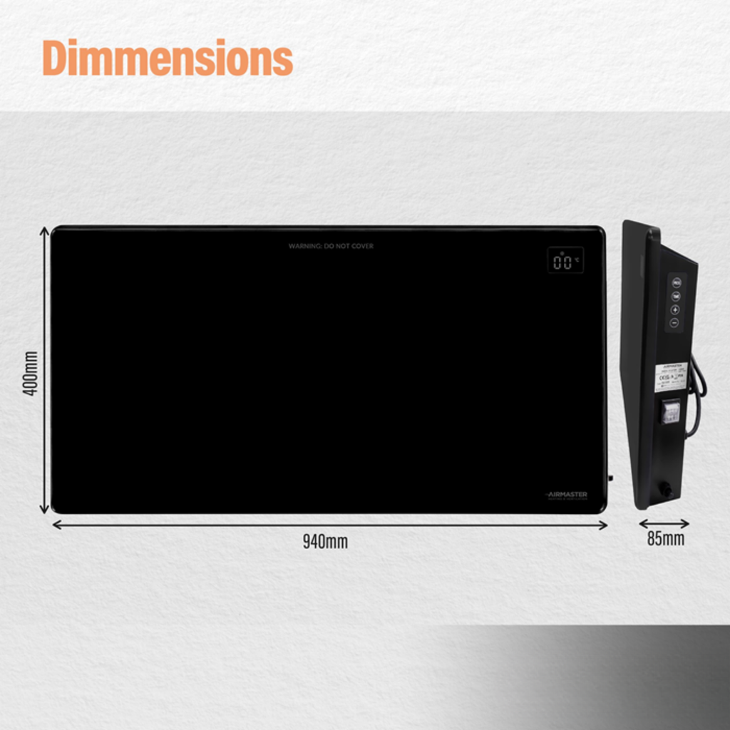 2kW Panel Heater | LCD Display & Timer Matt Black