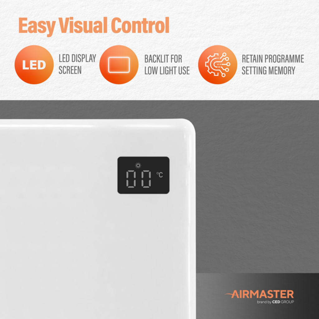 2kW Panel Heater | LCD Display & Timer Matt White