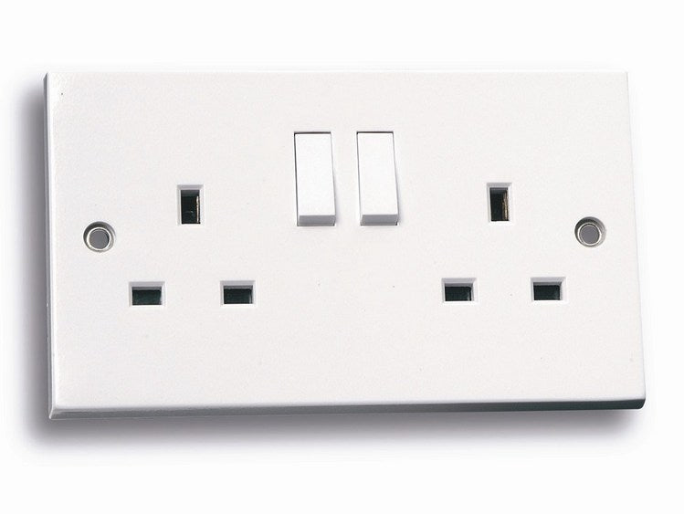 13A Double Wall Socket 2 Gang with Switches & 25mm Pattress Back Box