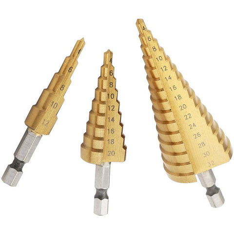 SET OF 3PCS Titanium Step Drill Bit